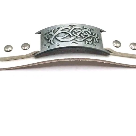 Tribal White Vegan Leather Bracelet-New 8 Inches Unisex New - Picture 3 of 8